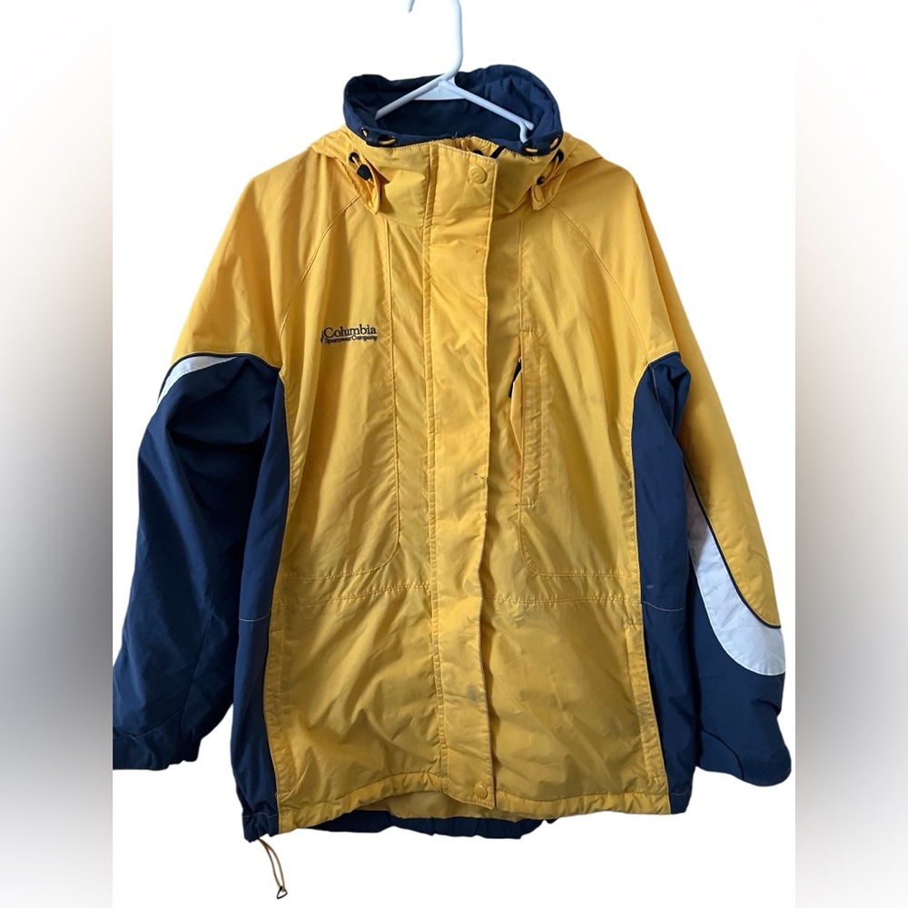 Columbia Vintage Womens Large Core Interchange Yellow Blue Rain Coat Jacket